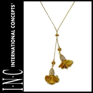 INC Fabric Flower Lariat Necklace